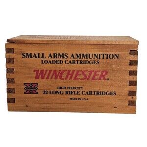 Vintage EMPTY Winchester Wood 22 Long Rifle Cartridge Dove Tail Ammo Box Slide